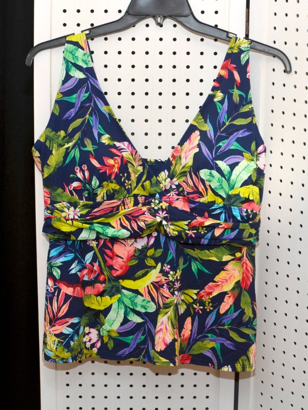 Lands' End XL / 18 Navy Blue Tropical Paradise Floral V-Neck Tankini Swim Top